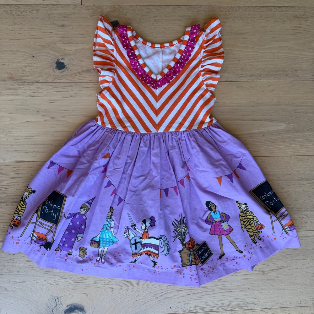 Eleanor Rose Girls Halloween Costume Party Dress Orange Stripe Purple Size 3-4